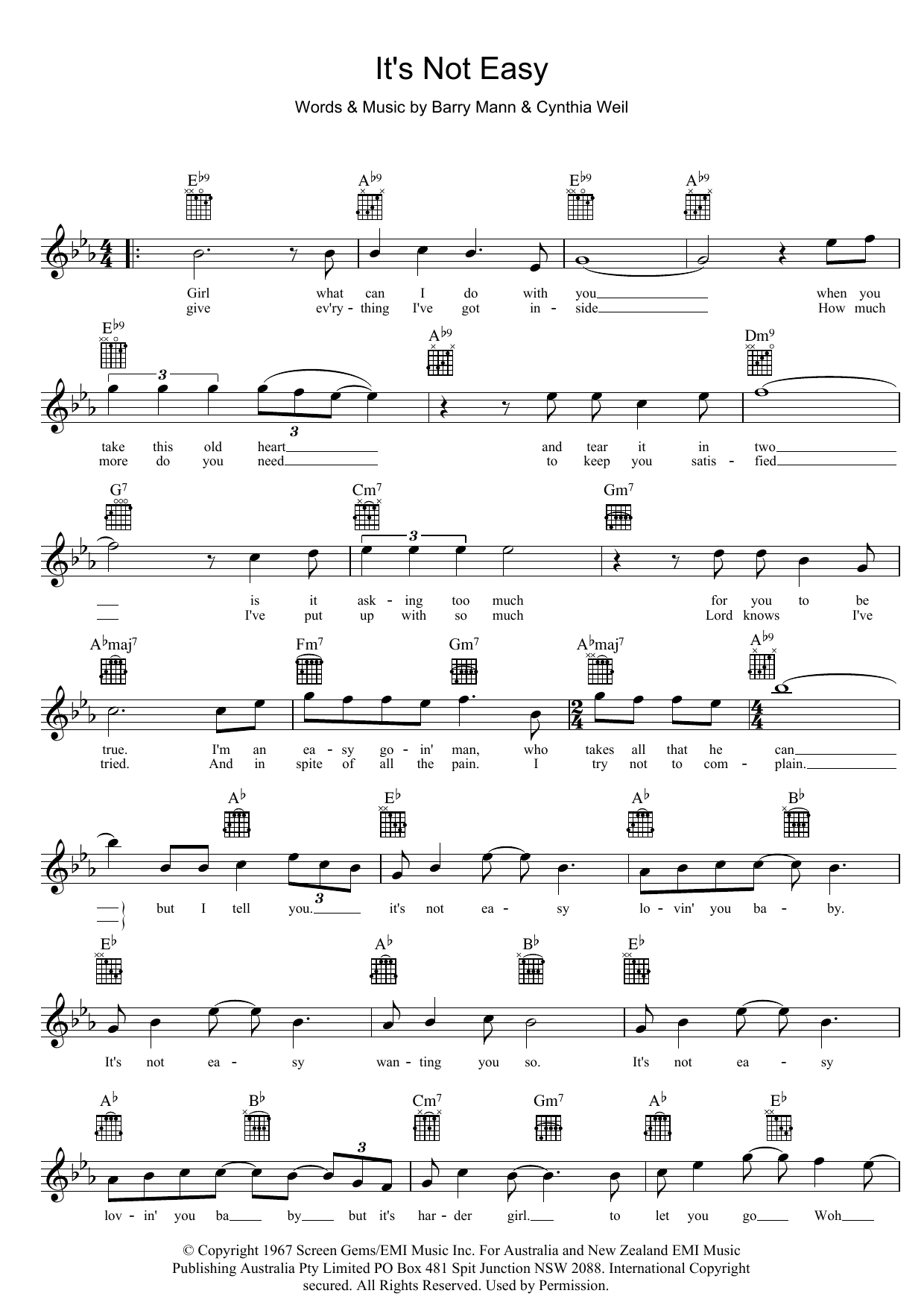 Normie Rowe It's Not Easy sheet music notes and chords arranged for Lead Sheet / Fake Book