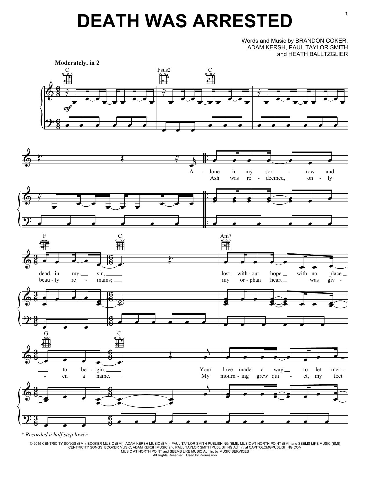 North Point InsideOut Death Was Arrested sheet music notes and chords arranged for Piano, Vocal & Guitar Chords (Right-Hand Melody)