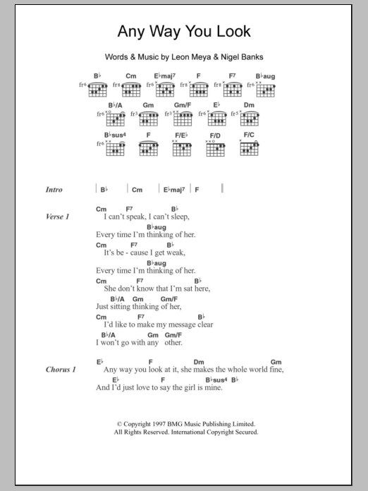 Northern Uproar Any Way You Look sheet music notes and chords arranged for Guitar Chords/Lyrics