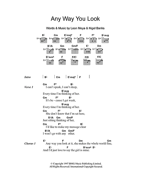Northern Uproar Any Way You Look sheet music notes and chords arranged for Guitar Chords/Lyrics