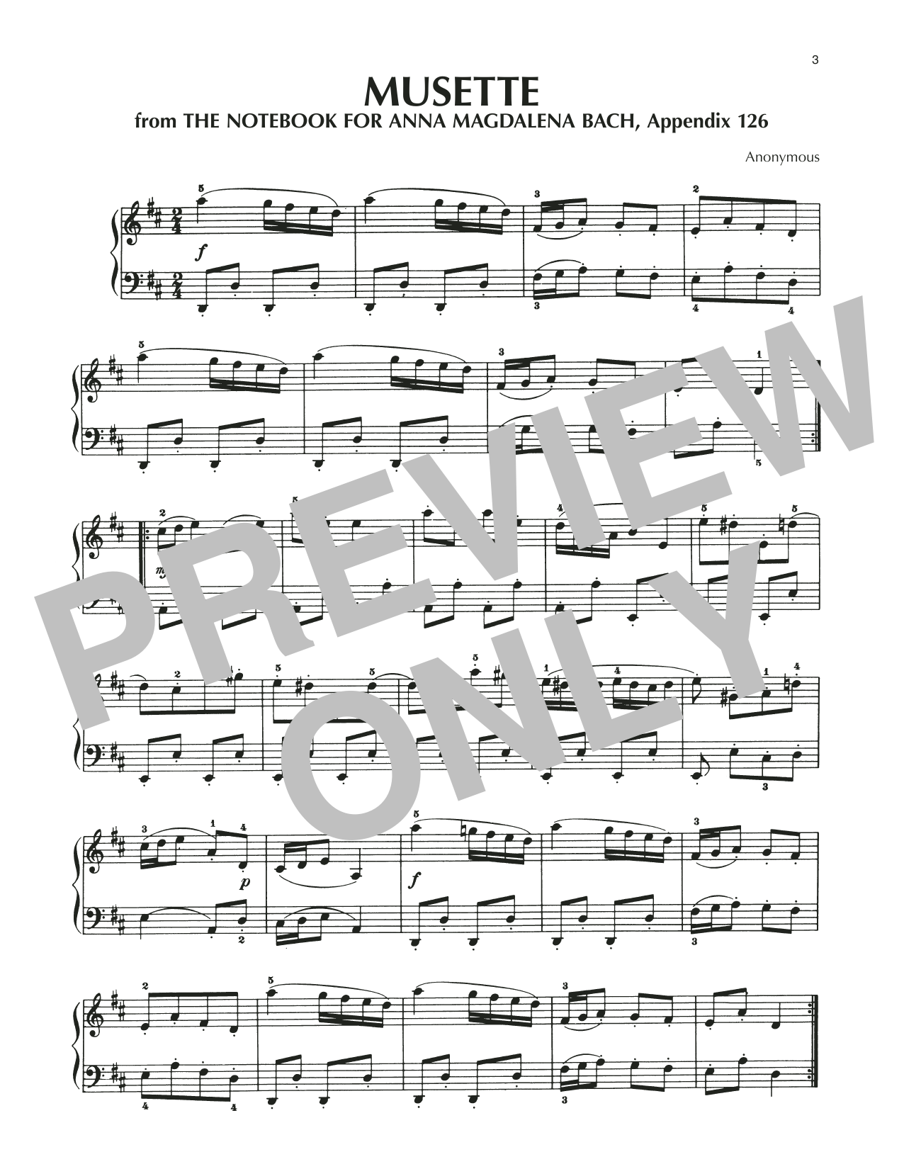 Notebook for Anna Magdalena Bach Musette In D Major, BWV Appendix 126 sheet music notes and chords arranged for Piano Solo