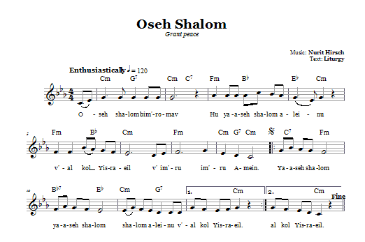 Nurit Hirsch Oseh Shalom (Grant Peace) sheet music notes and chords arranged for Lead Sheet / Fake Book