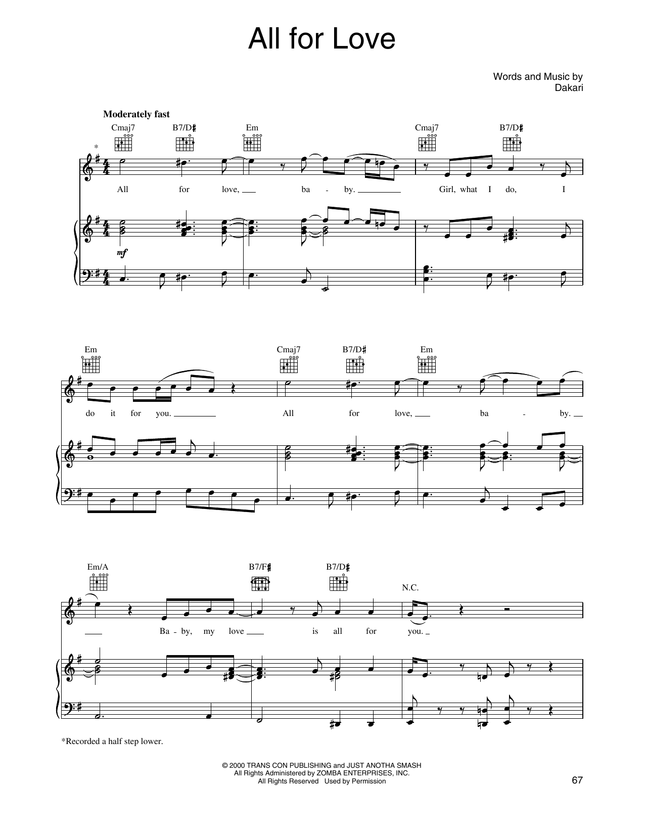 O-Town All For Love sheet music notes and chords arranged for Piano, Vocal & Guitar Chords (Right-Hand Melody)