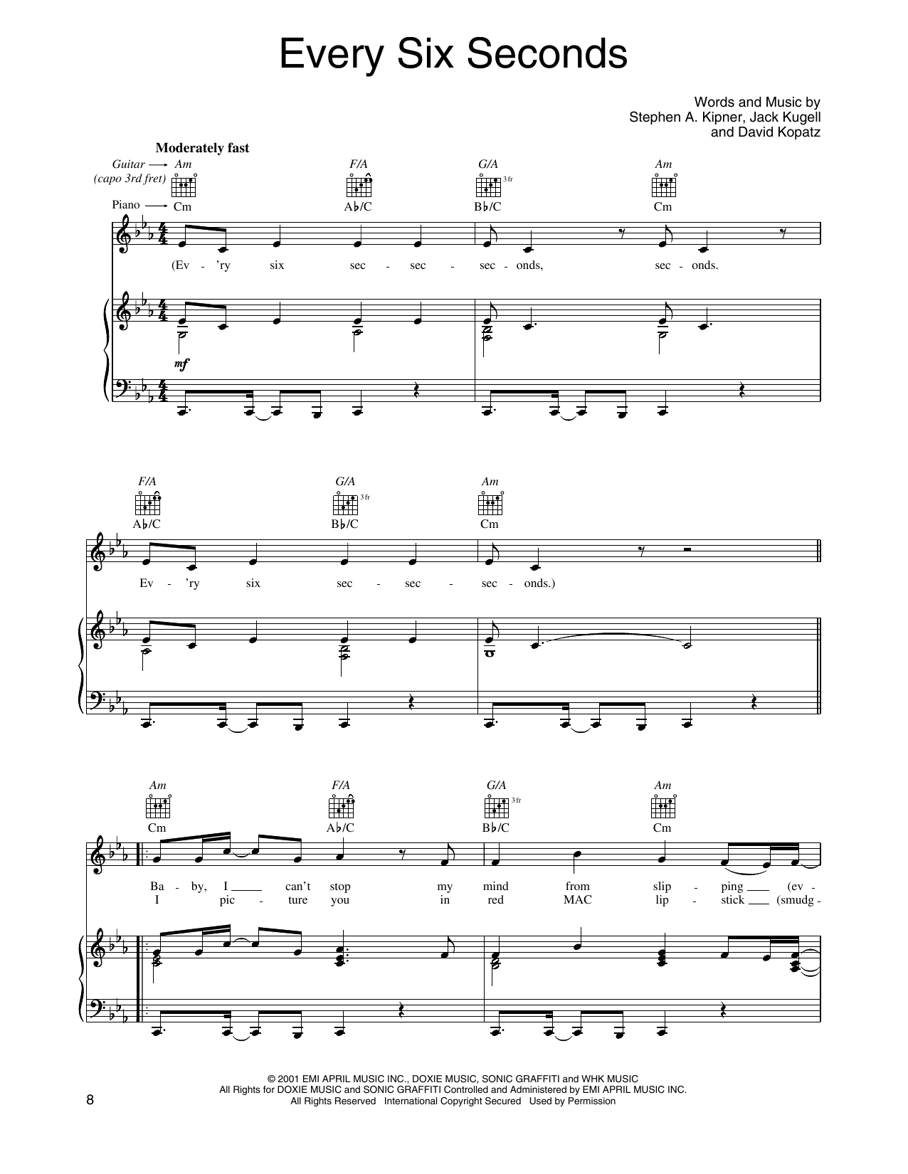 O-Town Every Six Seconds sheet music notes and chords arranged for Piano, Vocal & Guitar Chords (Right-Hand Melody)