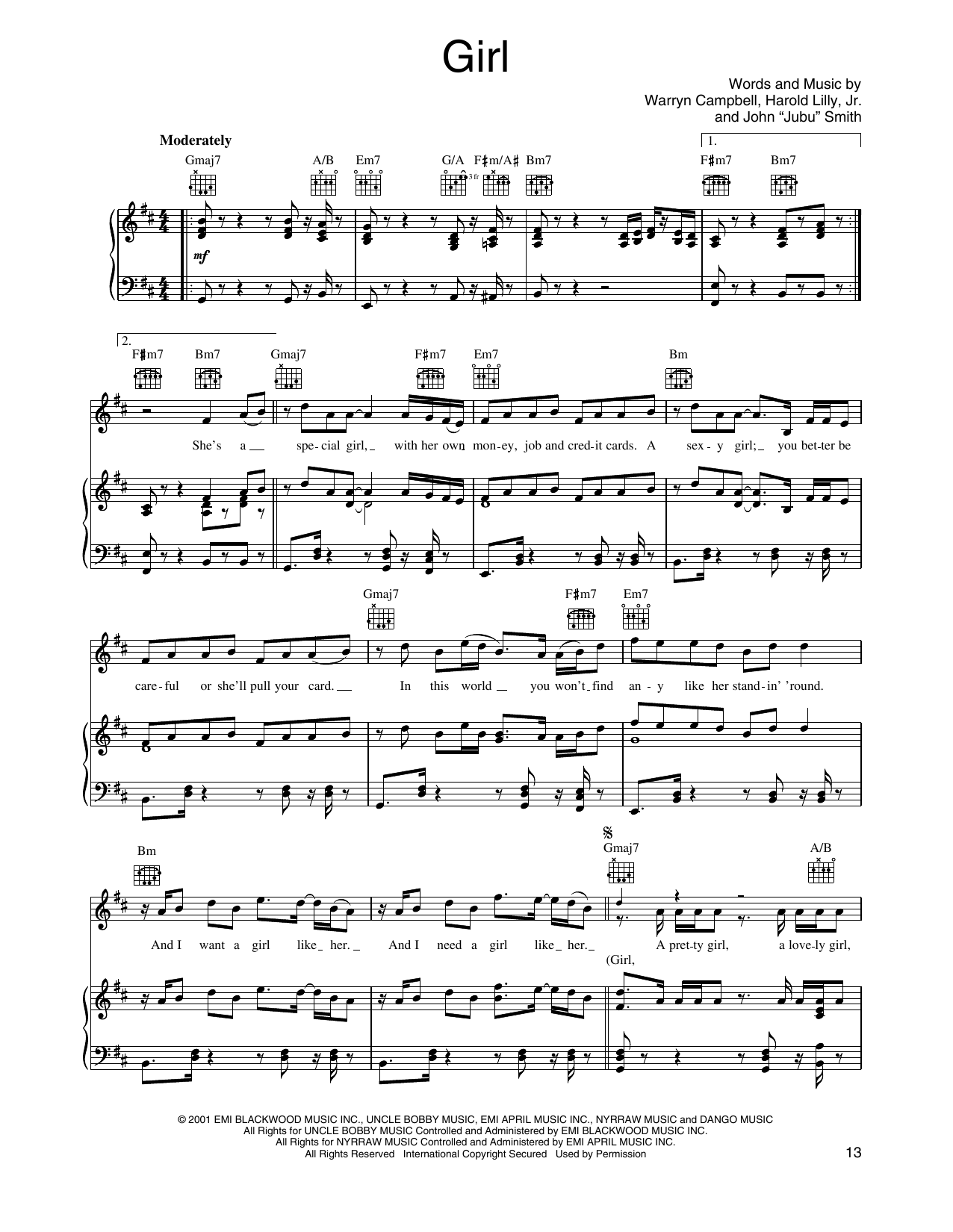 O-Town Girl sheet music notes and chords arranged for Piano, Vocal & Guitar Chords (Right-Hand Melody)