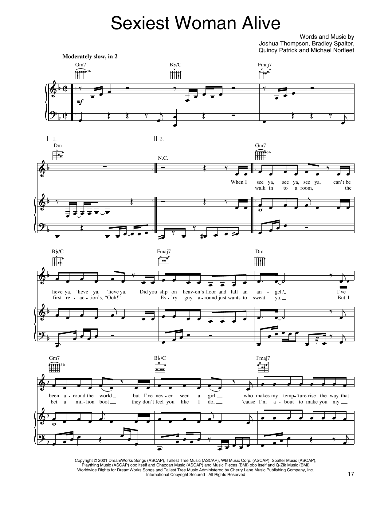 O-Town Sexiest Woman Alive sheet music notes and chords arranged for Piano, Vocal & Guitar Chords (Right-Hand Melody)
