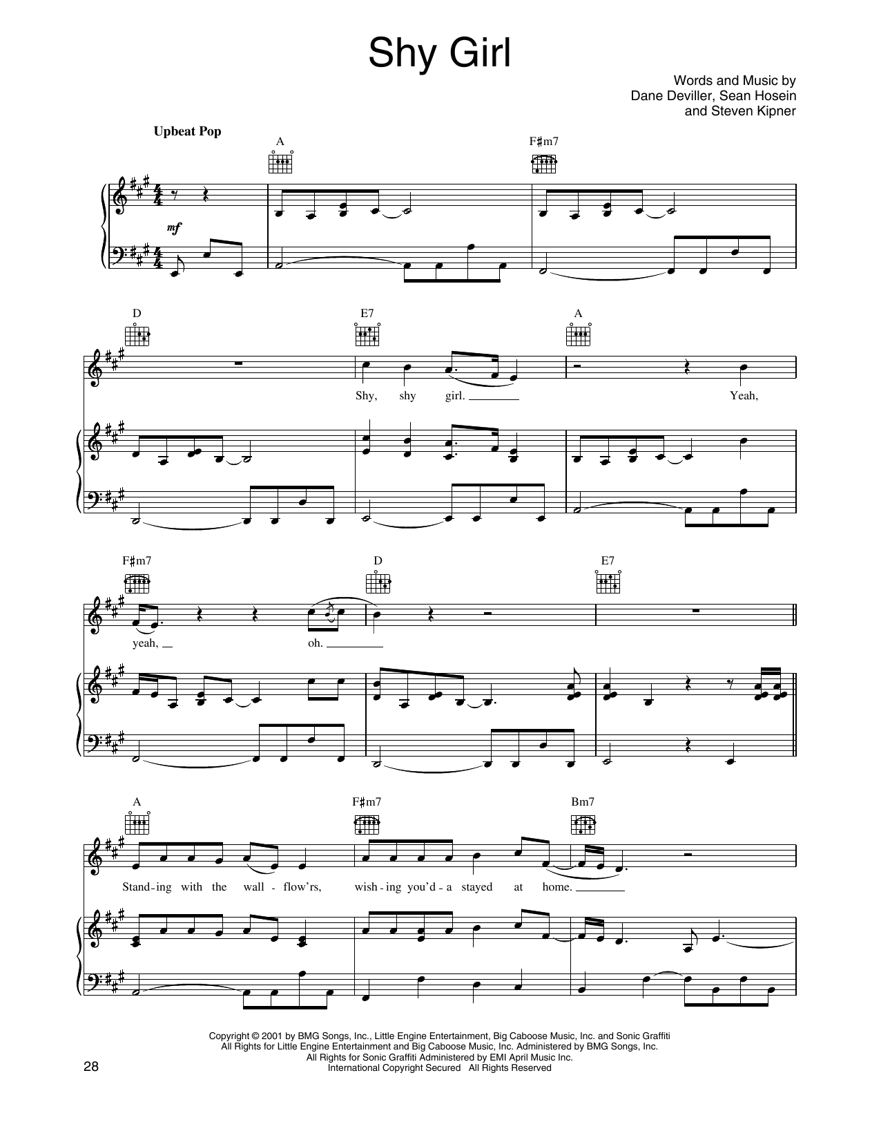 O-Town Shy Girl sheet music notes and chords arranged for Piano, Vocal & Guitar Chords (Right-Hand Melody)
