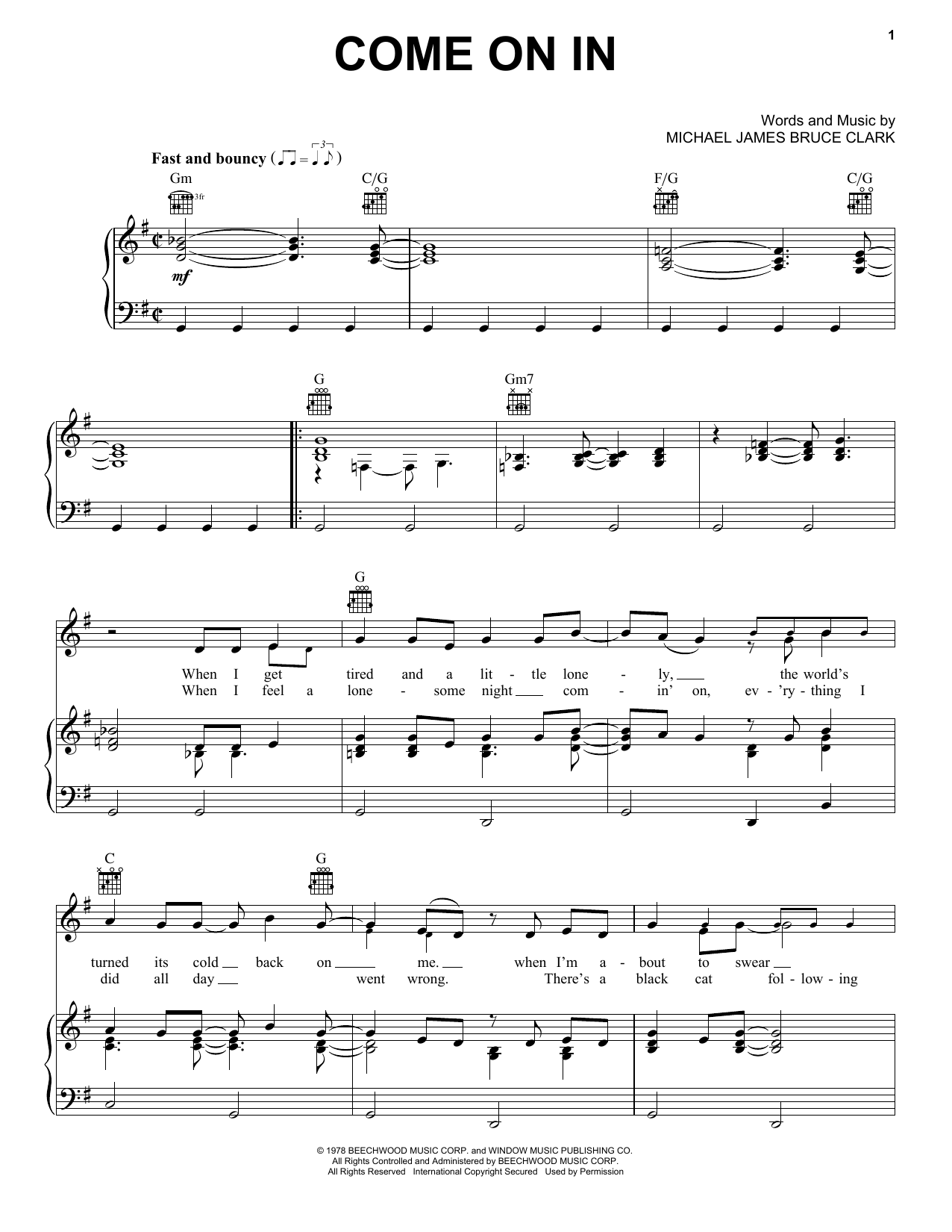 Oak Ridge Boys Come On In sheet music notes and chords arranged for Piano, Vocal & Guitar Chords (Right-Hand Melody)