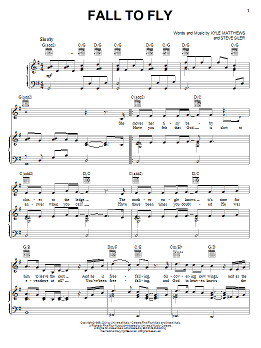 Oak Ridge Boys Fall To Fly sheet music notes and chords arranged for Piano, Vocal & Guitar Chords (Right-Hand Melody)