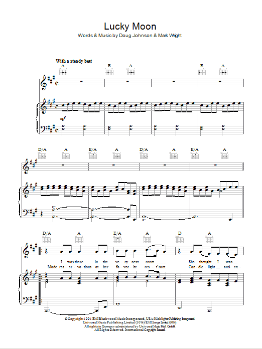 Oak Ridge Boys Lucky Moon sheet music notes and chords arranged for Piano, Vocal & Guitar Chords