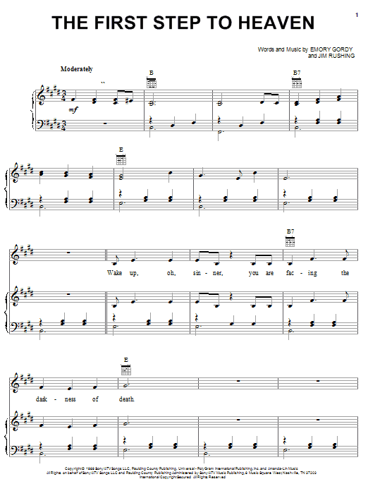 Oak Ridge Boys The First Step To Heaven sheet music notes and chords arranged for Piano, Vocal & Guitar Chords (Right-Hand Melody)