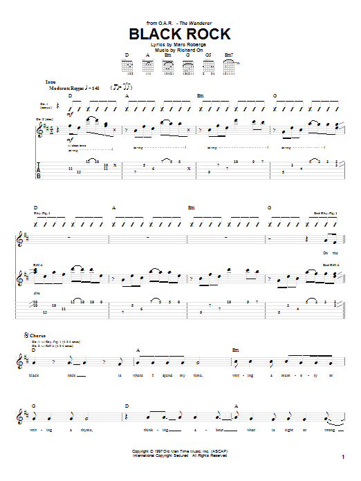 O.A.R. Black Rock sheet music notes and chords arranged for Guitar Tab
