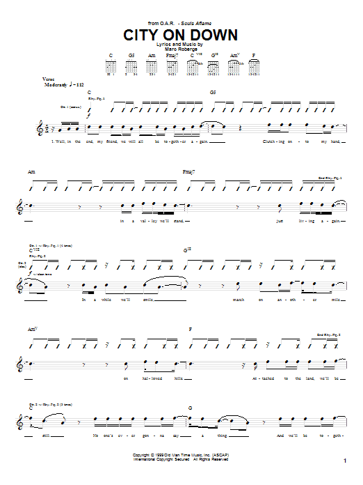 O.A.R. City On Down sheet music notes and chords arranged for Guitar Tab