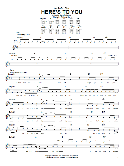 O.A.R. Here's To You sheet music notes and chords arranged for Guitar Tab