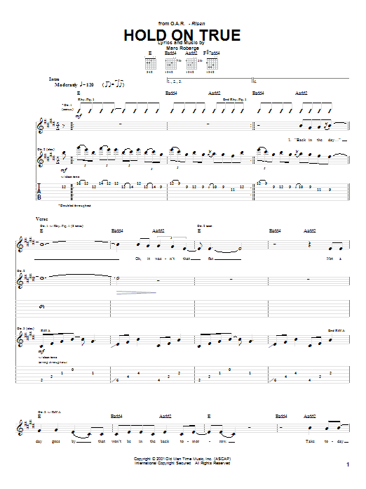 O.A.R. Hold On True sheet music notes and chords arranged for Guitar Tab