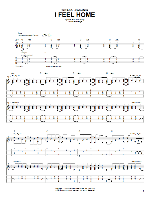 O.A.R. I Feel Home sheet music notes and chords arranged for Guitar Tab