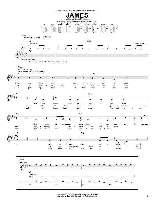 O.A.R. James sheet music notes and chords arranged for Guitar Tab