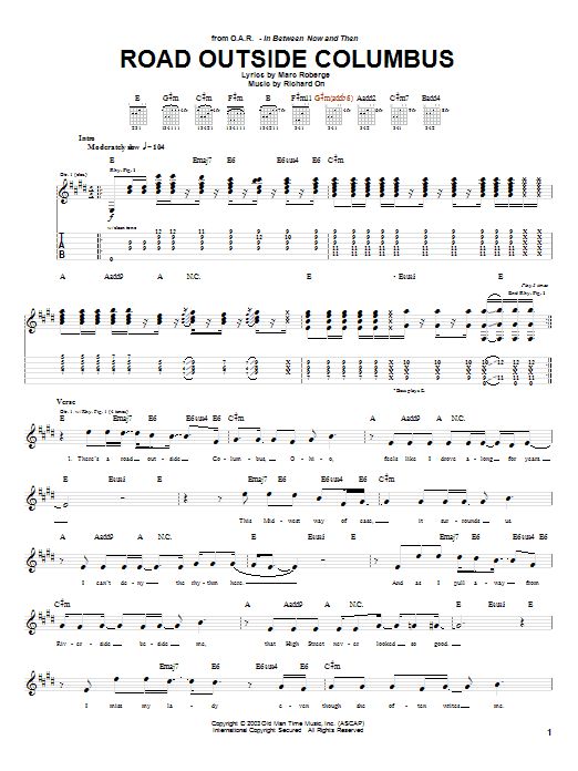 O.A.R. Road Outside Columbus sheet music notes and chords arranged for Guitar Tab