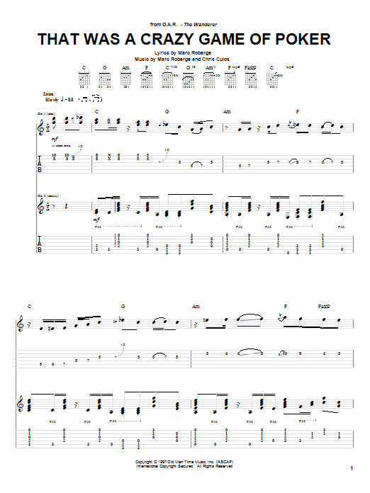 O.A.R. That Was A Crazy Game Of Poker sheet music notes and chords arranged for Guitar Tab