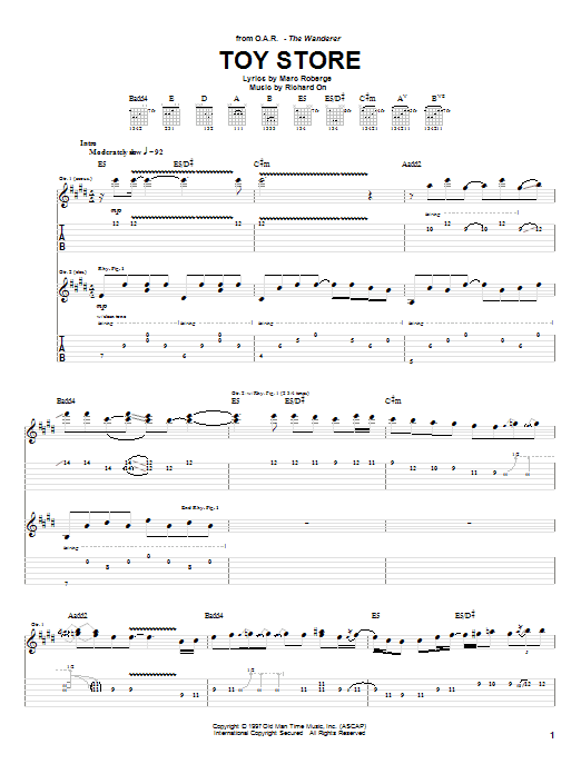 O.A.R. Toy Store sheet music notes and chords arranged for Guitar Tab