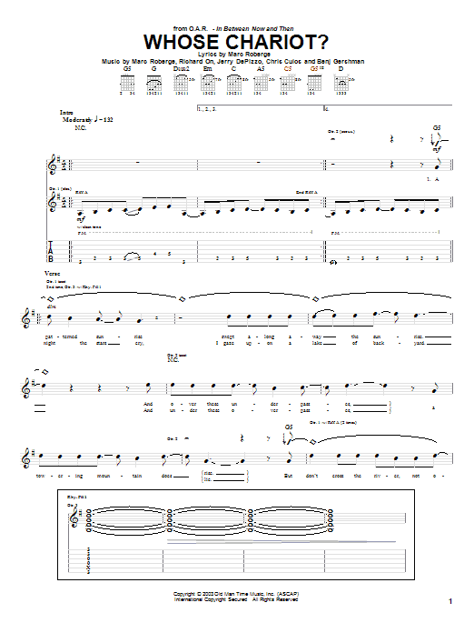 O.A.R. Whose Chariot? sheet music notes and chords arranged for Guitar Tab