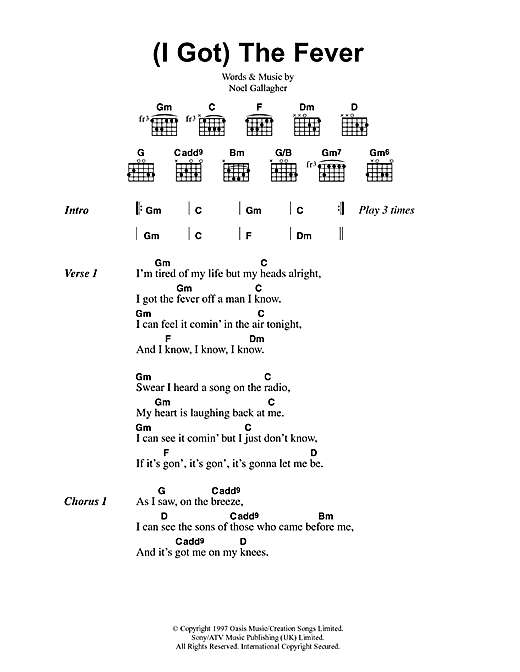 Oasis (I Got) The Fever sheet music notes and chords arranged for Guitar Chords/Lyrics