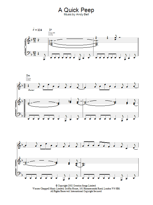 Oasis A Quick Peep sheet music notes and chords arranged for Piano, Vocal & Guitar Chords