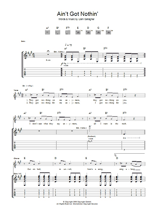 Oasis Ain't Got Nothin' sheet music notes and chords arranged for Guitar Chords/Lyrics