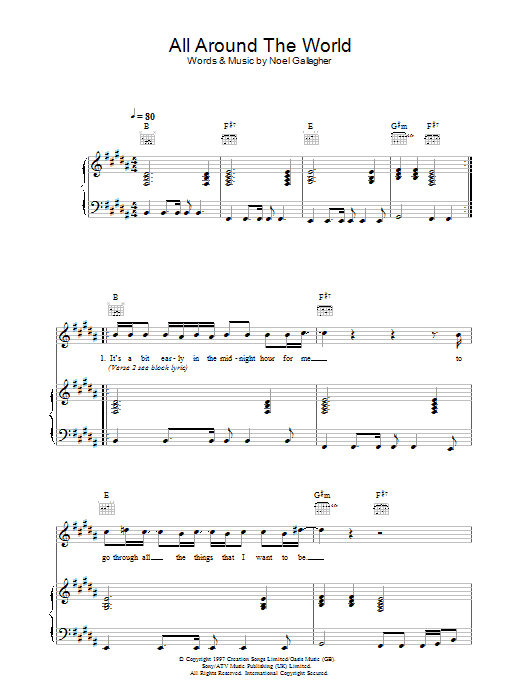 Oasis All Around The World (Reprise) sheet music notes and chords arranged for Lead Sheet / Fake Book