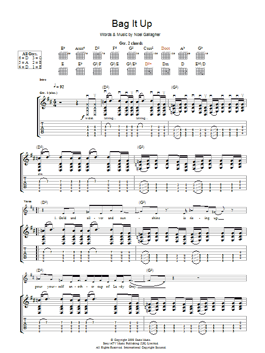 Oasis Bag It Up sheet music notes and chords arranged for Guitar Tab