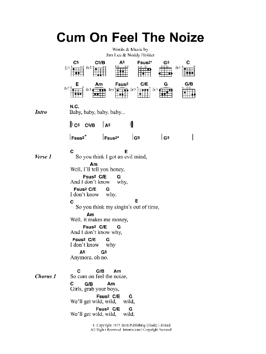 Oasis Cum On Feel The Noize sheet music notes and chords arranged for Guitar Chords/Lyrics