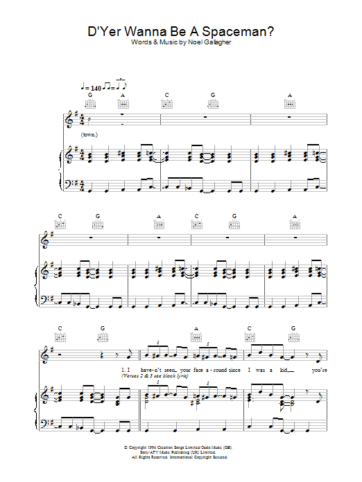 Oasis D'Yer Wanna Be A Spaceman? sheet music notes and chords arranged for Guitar Tab