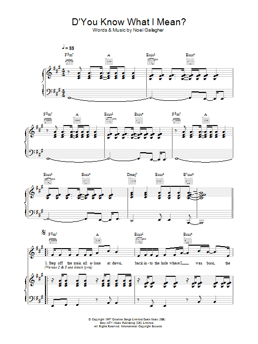 Oasis D'You Know What I Mean? sheet music notes and chords arranged for Guitar Chords/Lyrics