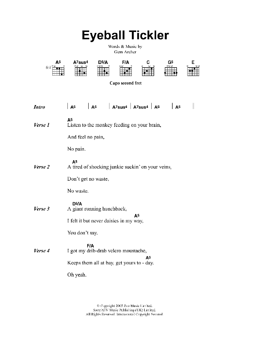 Oasis Eyeball Tickler sheet music notes and chords arranged for Guitar Chords/Lyrics