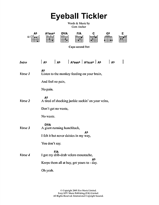 Oasis Eyeball Tickler sheet music notes and chords arranged for Guitar Chords/Lyrics