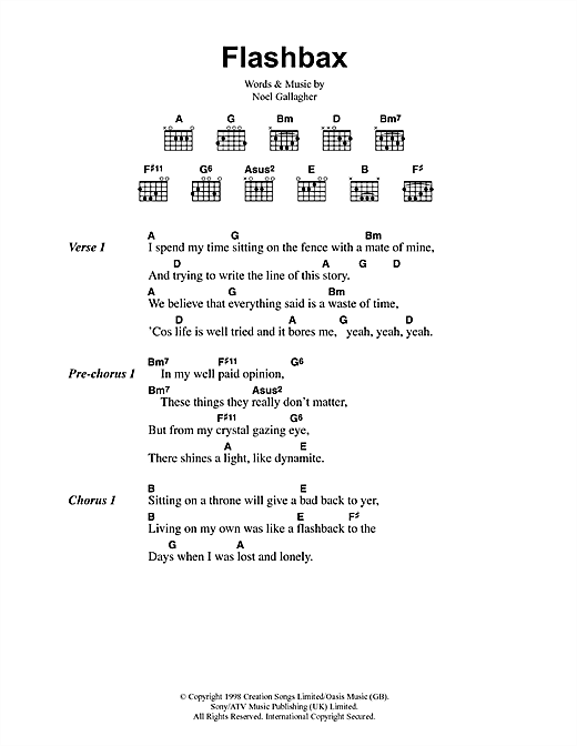 Oasis Flashbax sheet music notes and chords arranged for Guitar Chords/Lyrics