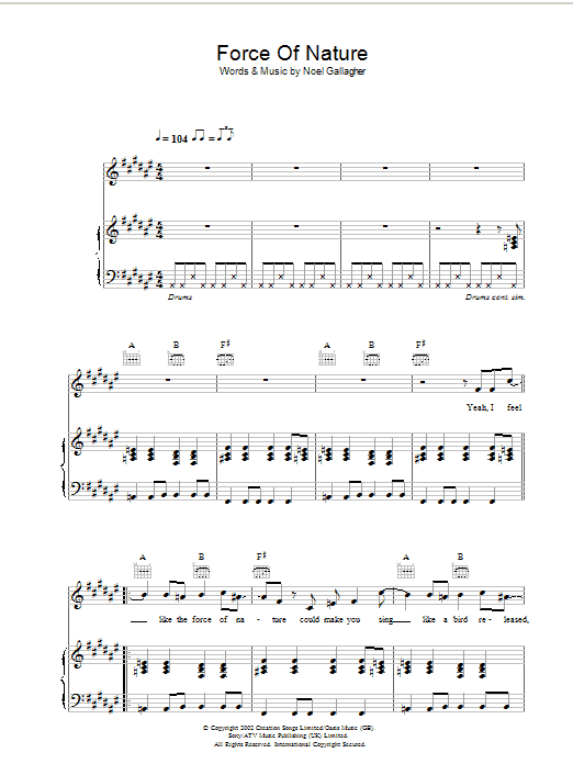 Oasis Force Of Nature sheet music notes and chords arranged for Guitar Tab