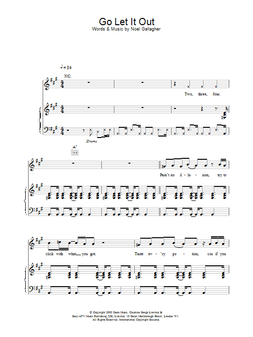 Oasis Go Let It Out sheet music notes and chords. Download Printable PDF.