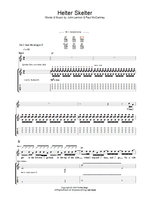 Oasis Helter Skelter sheet music notes and chords arranged for Guitar Tab
