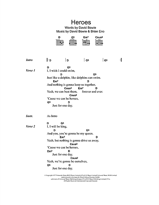 Oasis Heroes sheet music notes and chords arranged for Guitar Chords/Lyrics