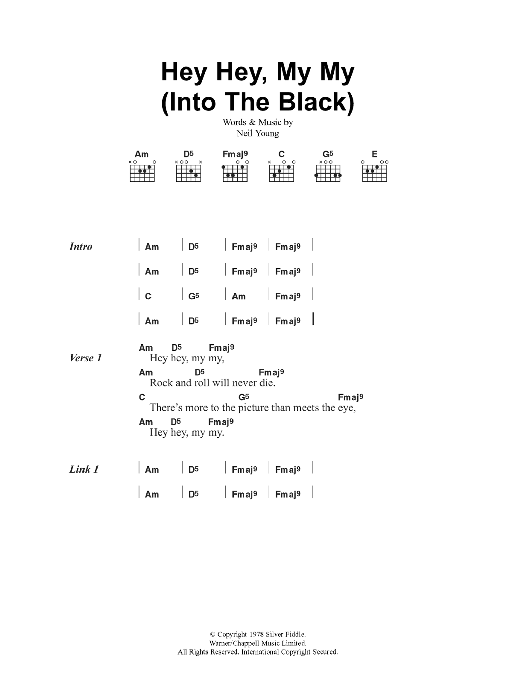 Oasis Hey Hey, My My (Into The Black) sheet music notes and chords arranged for Guitar Chords/Lyrics