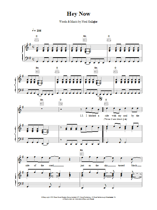 Oasis Hey Now! sheet music notes and chords arranged for Guitar Chords/Lyrics