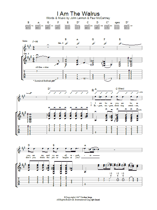 Oasis I Am The Walrus sheet music notes and chords arranged for Guitar Chords/Lyrics