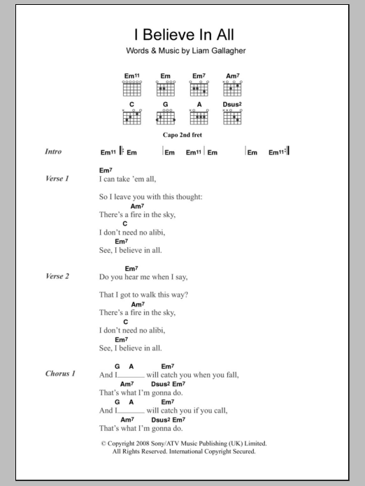 Oasis I Believe In All sheet music notes and chords arranged for Guitar Chords/Lyrics