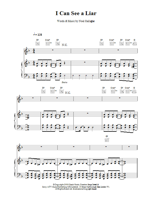 Oasis I Can See A Liar sheet music notes and chords arranged for Guitar Tab