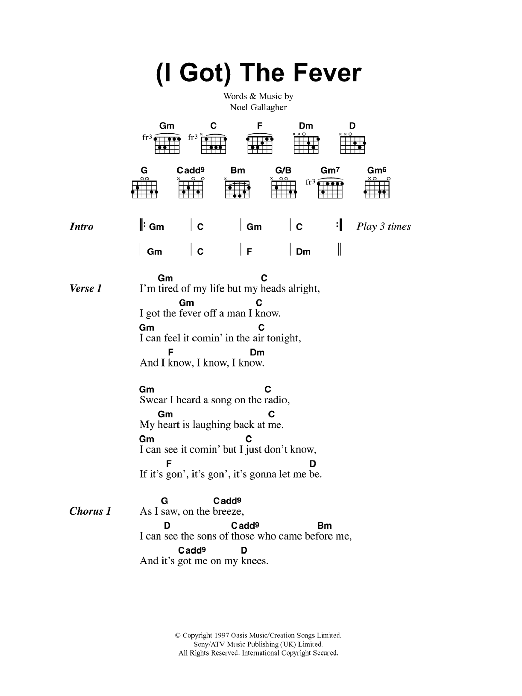 Oasis (I Got) The Fever sheet music notes and chords arranged for Guitar Chords/Lyrics