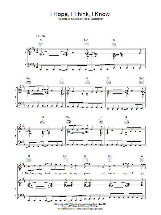 Oasis I Hope, I Think, I Know sheet music notes and chords arranged for Guitar Tab