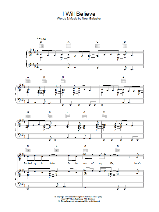 Oasis I Will Believe sheet music notes and chords arranged for Guitar Tab