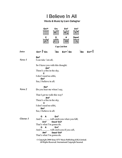 Oasis I Believe In All sheet music notes and chords arranged for Guitar Chords/Lyrics
