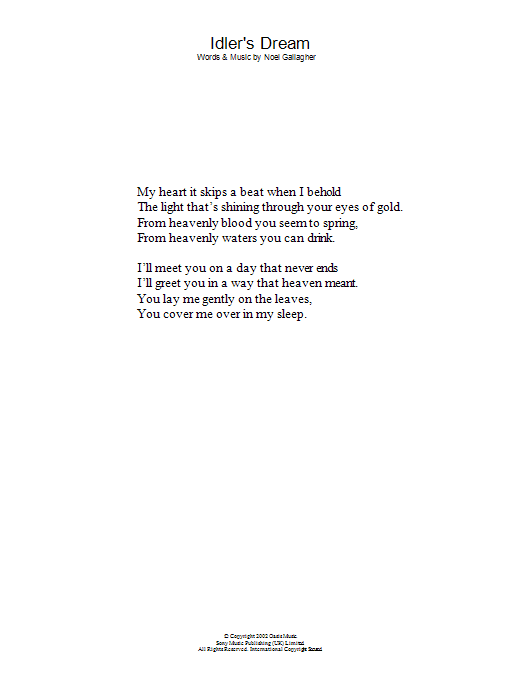 Oasis Idler's Dream sheet music notes and chords arranged for Guitar Chords/Lyrics